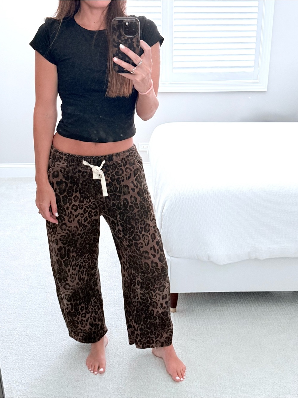 Women’s High-Waisted, Leopard Print Barrel Jeans